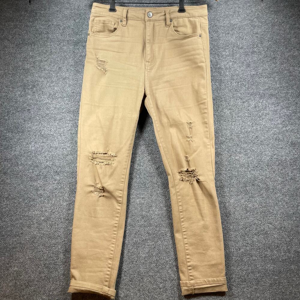 Risen Skinny Jeans RPD1230 Women's 9 (30X28) Beige/Khaki Distressed Casual